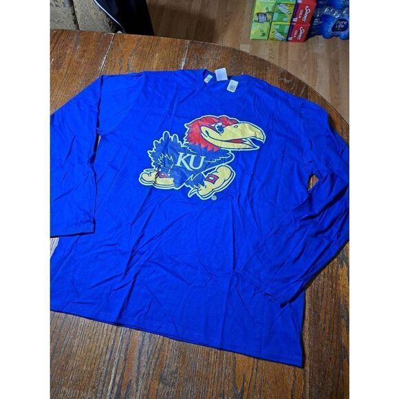 New XL University of Kansas Jayhawk Long Sleeve Pullover Tee Tshirt Top NWT - Picture 1 of 7